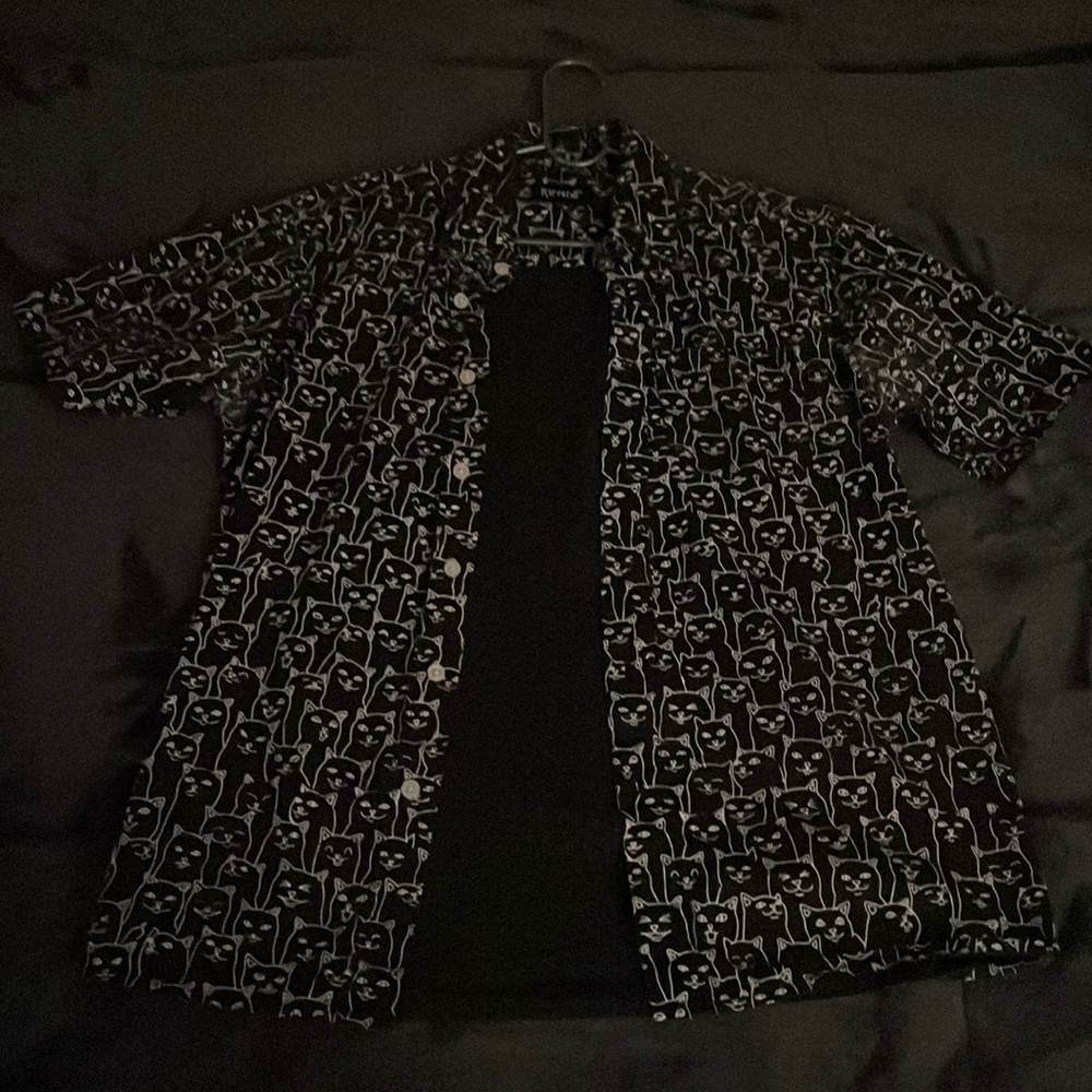 Men’s small black and white Ripndip x-ray pattern with, “Ned the Cat” printed on